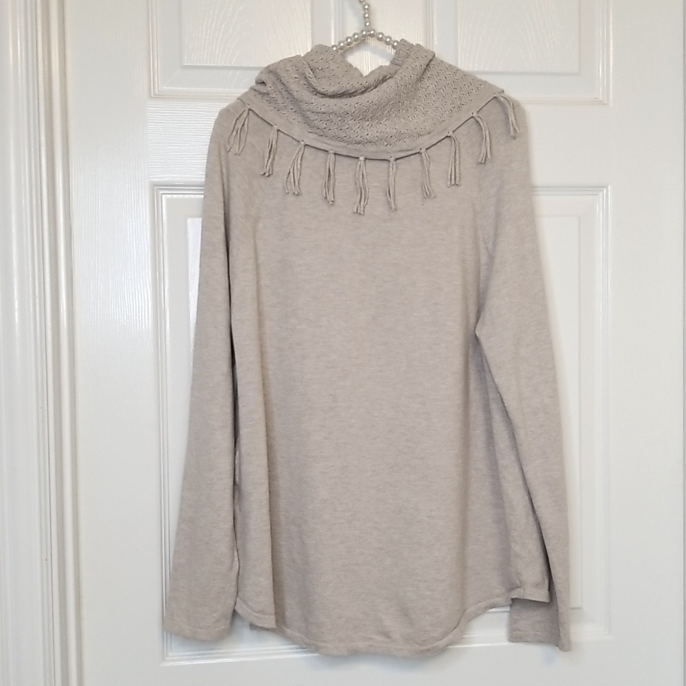 Style And Co Womens Gray Long Sleeve Fringe Sweater Size Large - Picture 3 of 9